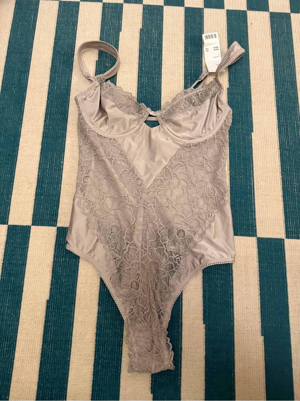 Urban Outfitters Lace Trim Satin Bodysuit in Taupe